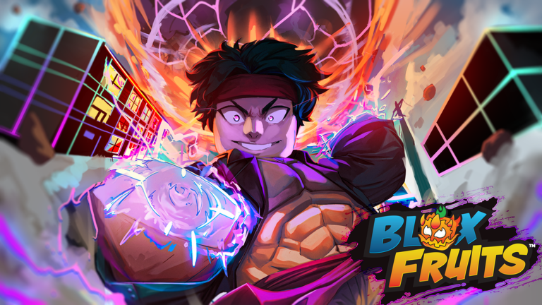 Ilustración oficial de Blox Fruits con un espadachín en mitad de un combo